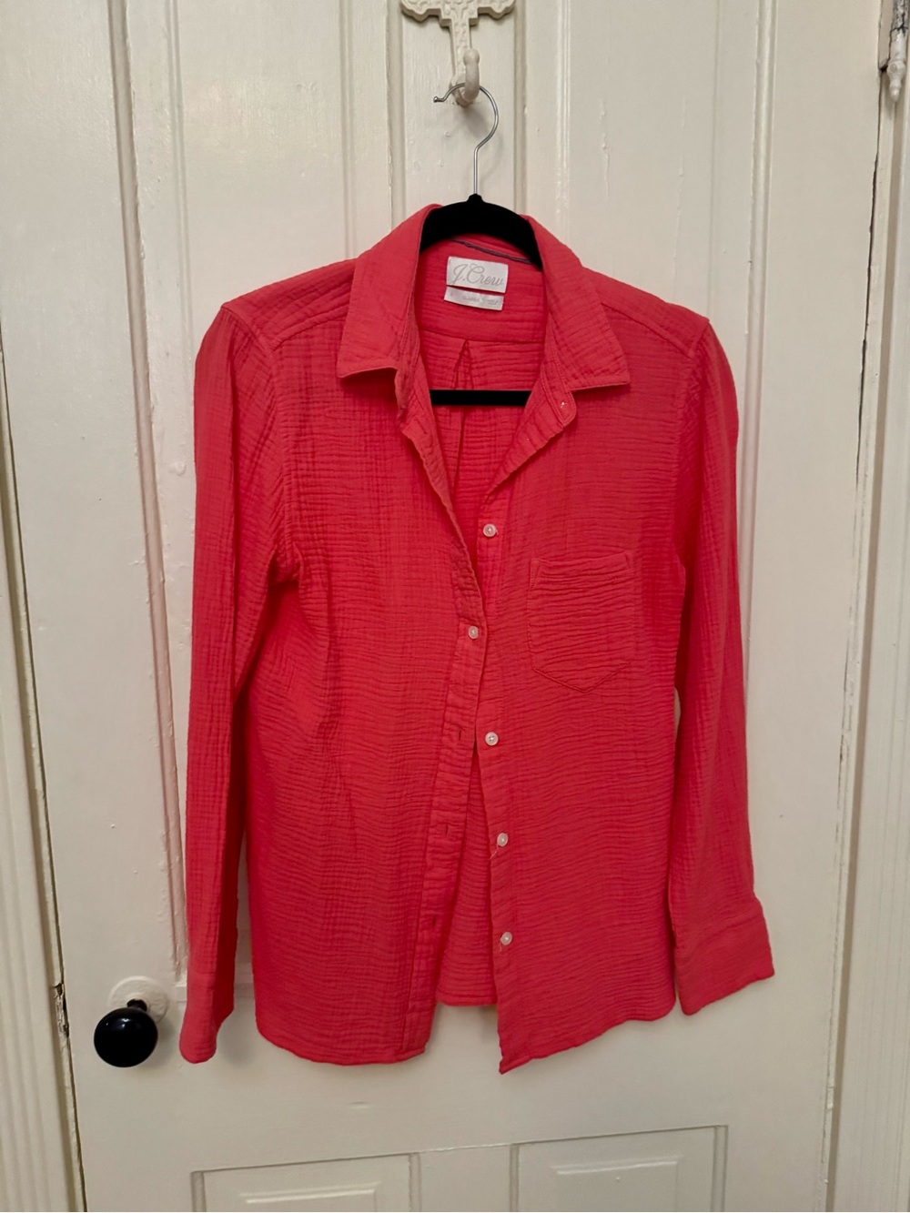 J. Crew Women’s Red Button-Down Textured Gauze Cotton Shirt Small Gently Used